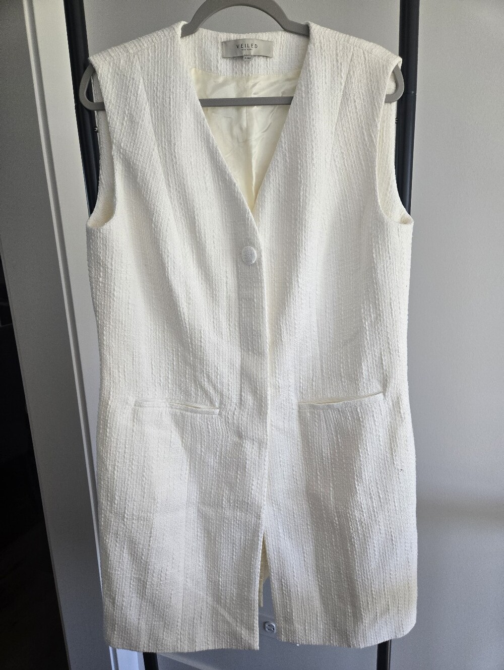 Veiled New York White Textured Longline Vest Sleeveless Open Front XL Women